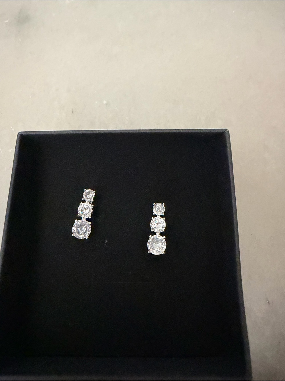 Classic Three-Stone Clear Crystal Drop Earrings - Silver Tone